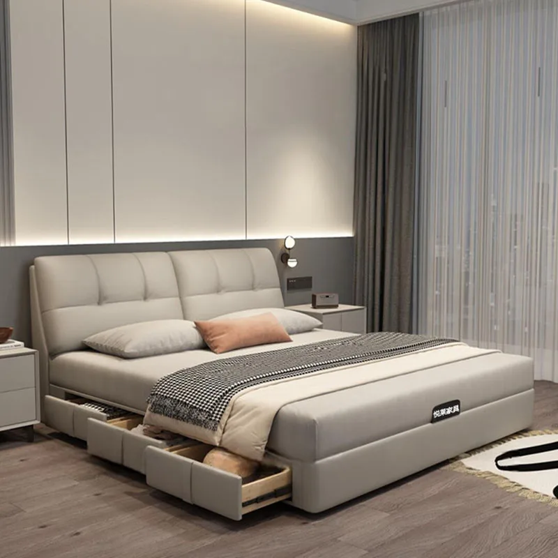 

Queen Modern Bed Double European Design Space Saving Storage Floor Bed Wooden Beauty Letto Matrimoniale Lounge Suite Furniture