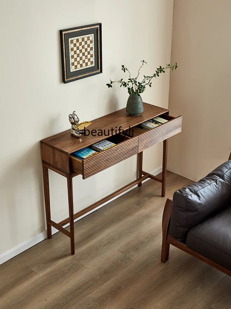 North American Black Walnut Solid Wood Household Entrance Cabinet Side Table New Chinese Style Wall Side Table