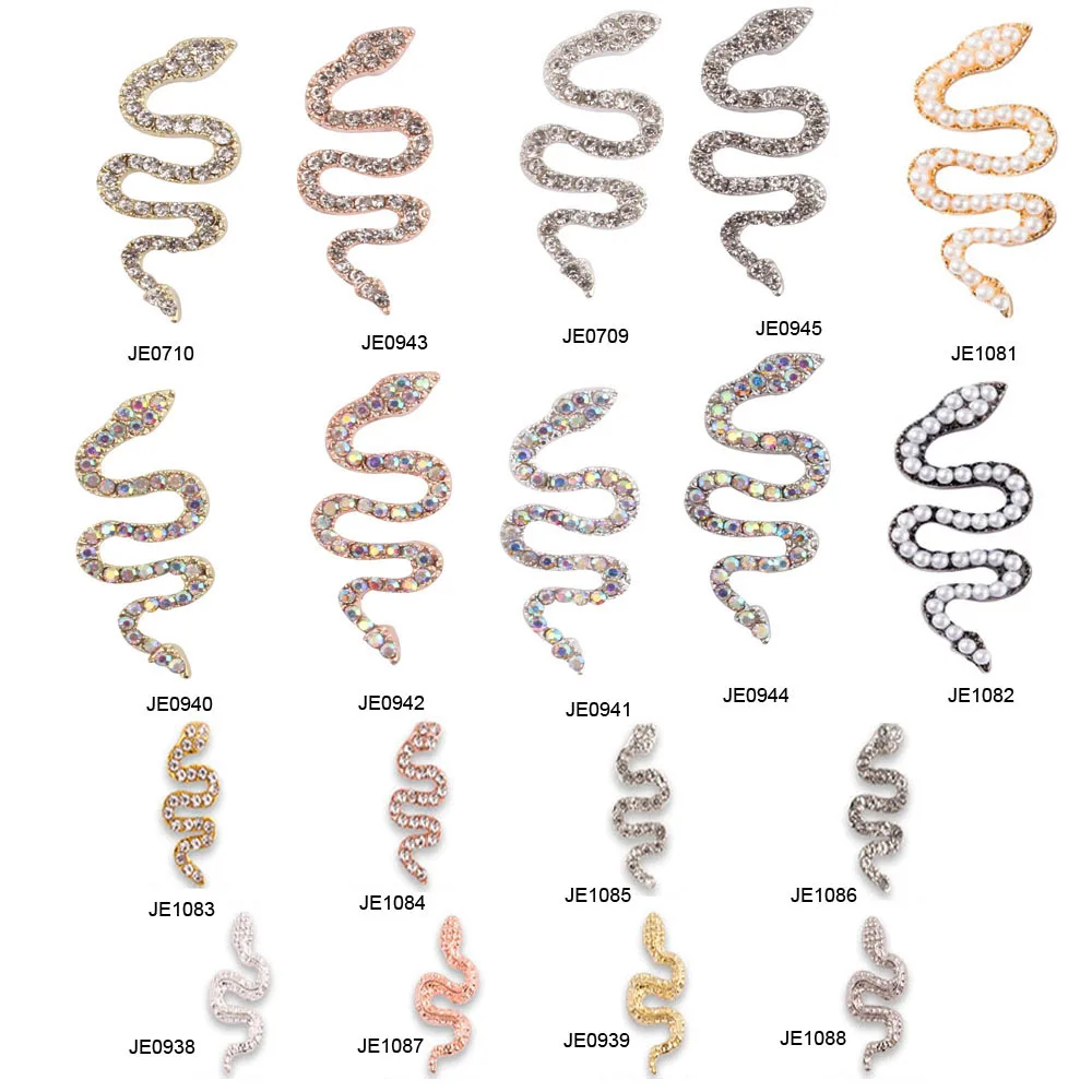 10 pièces 3D alliage serpent ongles paillettes Strass or argent Strass diamant luxe serpent Nail Art (30*13mm) métal serpent ongles Jewl *