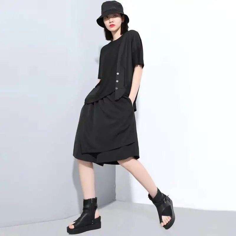 Ladies Wide Leg Shorts Pant Skirt Summer New Style Personality Splicing False Two Design Fashion Trend Large Size Casual Pants