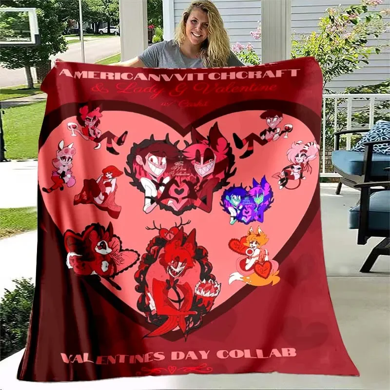 Cartoon Printed Soft Flannel Blanket Hazbin Anime Lightweight Thin Fleece Blanket Bedspread Sofa Couch Camping Traveling Covers