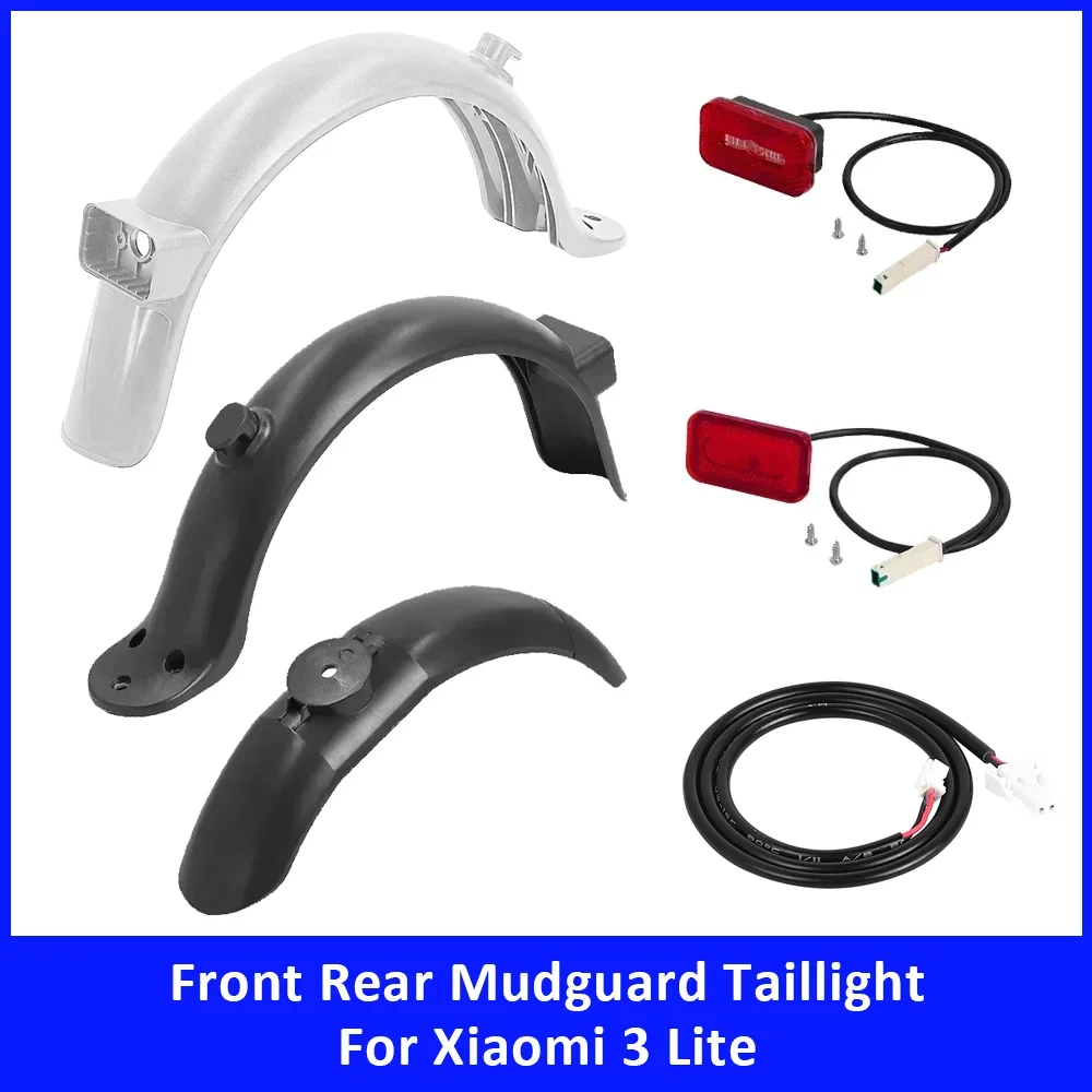 Front Rear Mudguard with Taillight for Xiaomi 3 Lite Scooter Accessories Rear Fender Taillight Connection Wire Replacement Parts