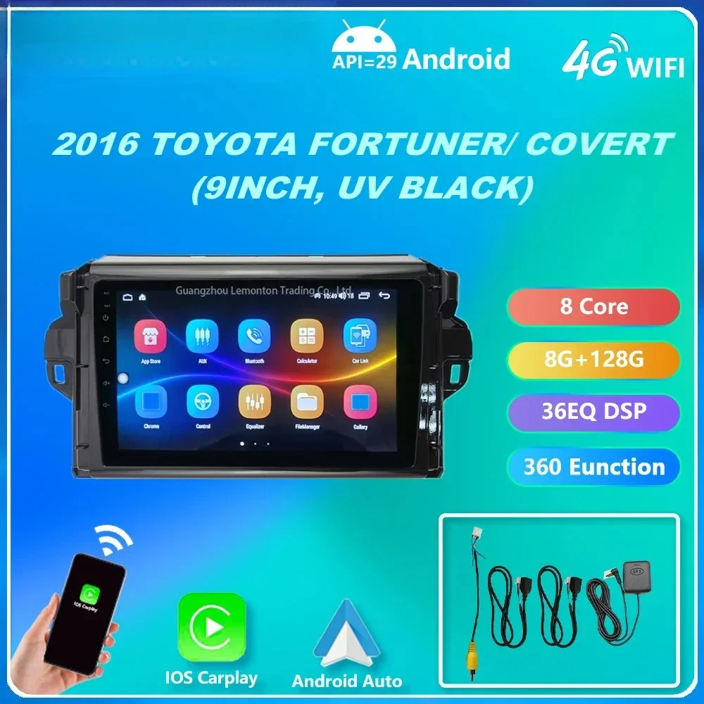 For Toyota Fortuner 2017 Car Video Player 9 Inch 2.5D IPS Screen Car MP4 Player Built in 4G Wifi Carplay 4+64GB Car Auto Radio