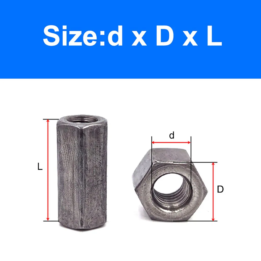 Iron Natural Color Extended Hexagonal Nut M3 M4 M5 M6 M8 M10 M12 M14 M16 M18 M20 Joint Connecting Screw Hexagonal Nut Column