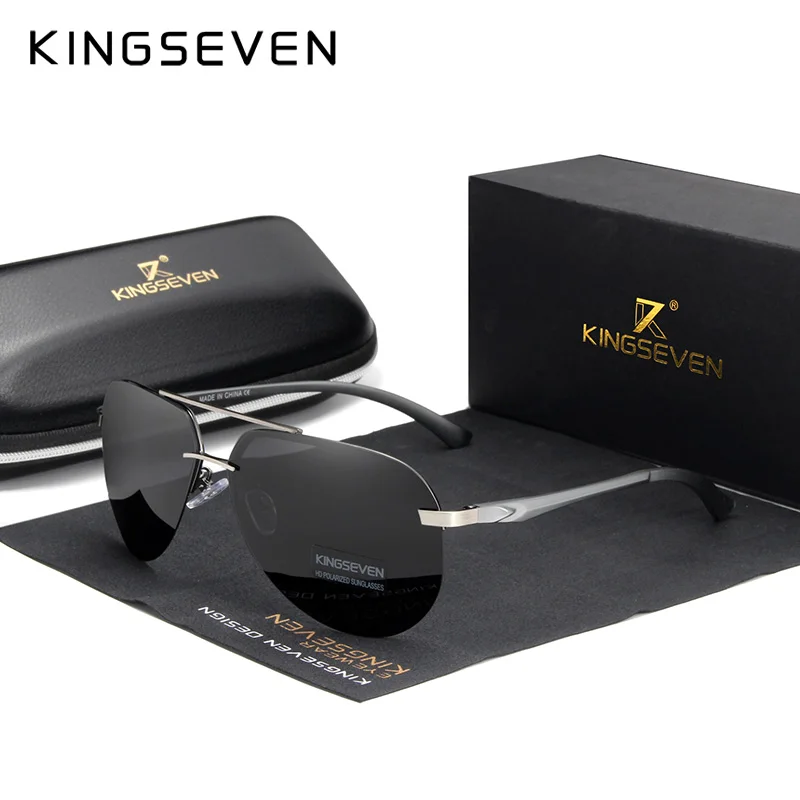 KINGSEVEN Classic Aluminum Magnesium Polarized Driving Rimless Lens Sunglasses For Men Women Leisure Glasses Oculos de sol