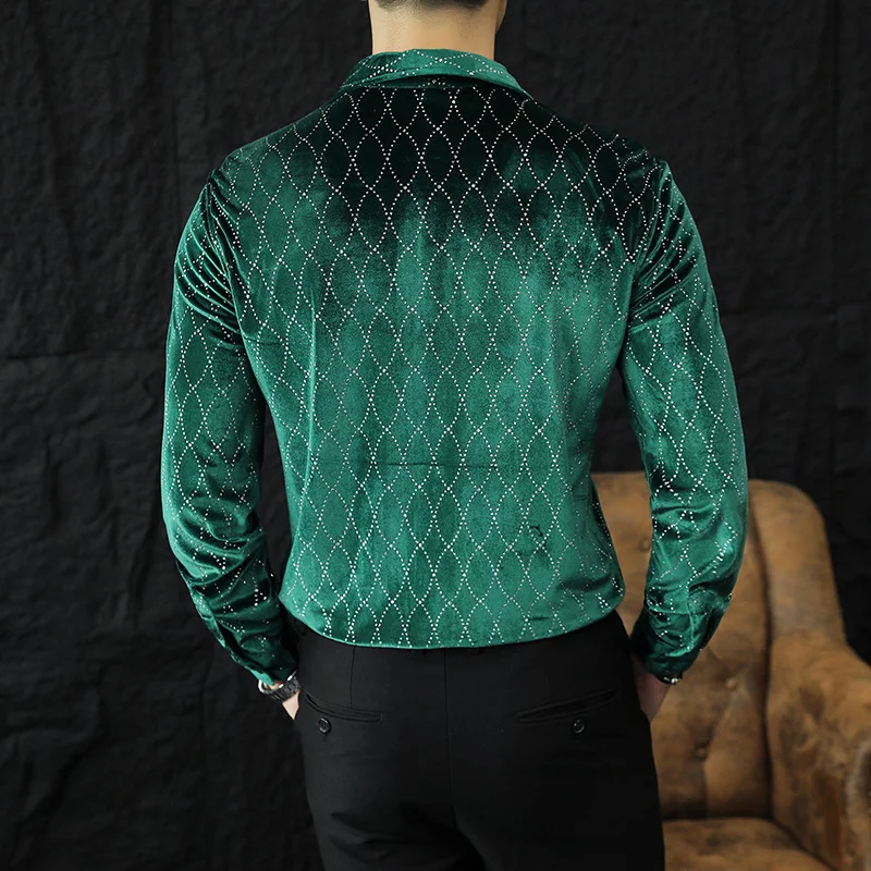 green emerald velvet dress DiBanGu Mens Dress Shirt Solid Sage Green Splicing Silk Button Down Shirt, M