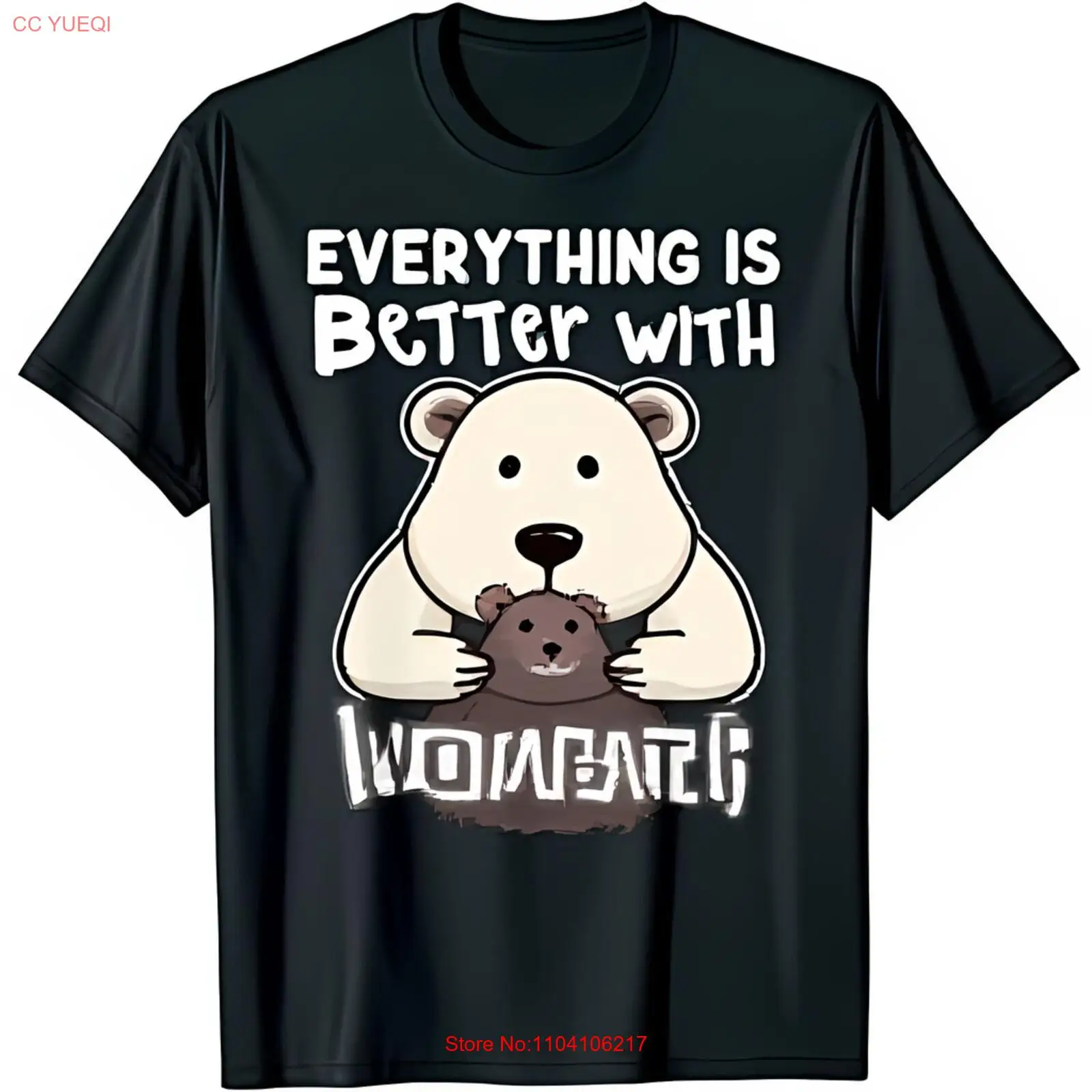 Black T-Shirt with White & Wombat Graphic Everything is Betters