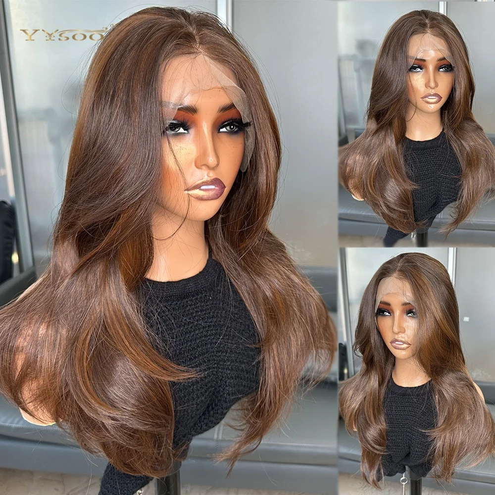 Mixed Color Heatresistant Glueless Pre Plcked Hairline Futura Fiber Body Wavy Synthetic Lacefront Wigs For Black Womens Use