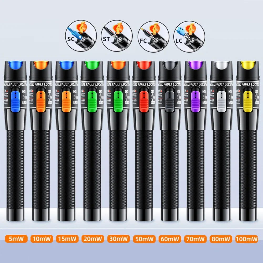 Professional Fiber Optic Cable Tester Pen 1/10/20/30/50/100mw Visual Fault Locator SC/FC/ST 2.5mm Interface VFL 1-100Km Range