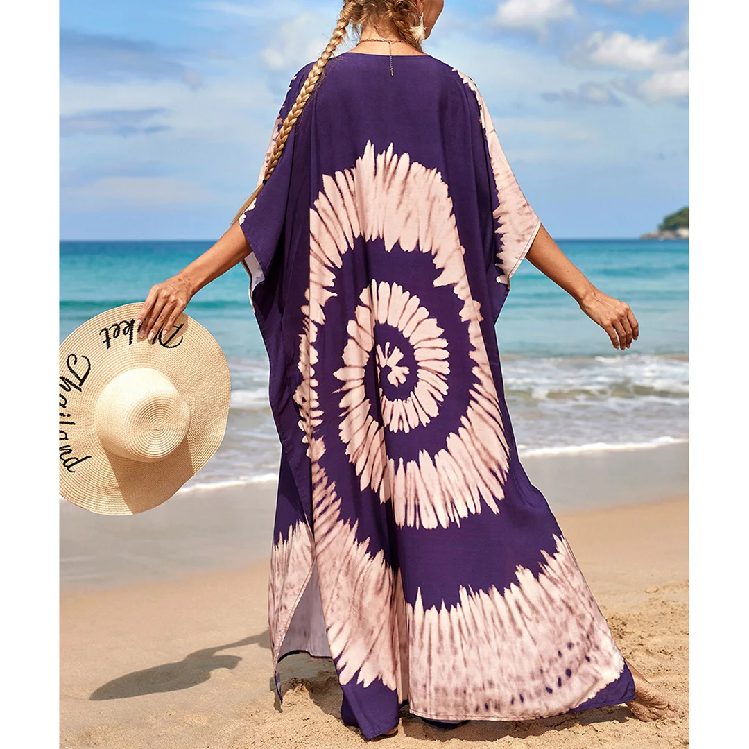 2026 Neues Buntes Kaftan-Tunika Strandkleid Strandmode Strandüberwurf Locker Sitzendes Maxikleid für Damen V4428 – Detail 19