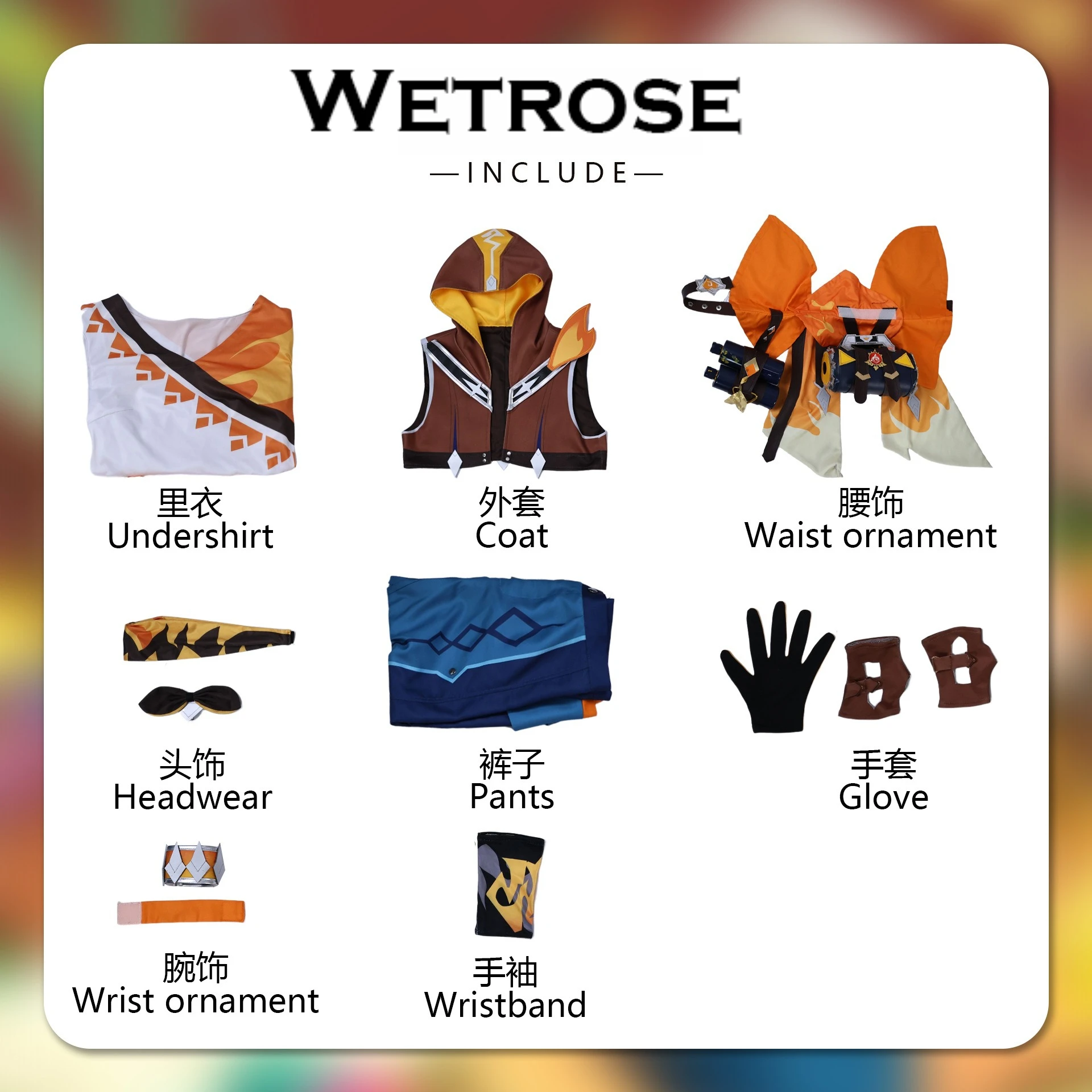 【Wetrose】متوفر في المخزون Genshin Impact Bennett Adventures in Blazing Hue أزياء تنكرية للعبة الزي رجل الهالوين