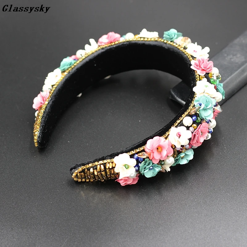 Luxury Colorful RhinestonesFlower HeadbandRetro Style Beautiful Sponge HairbandHeadbandFashion Baroque jewelry 823