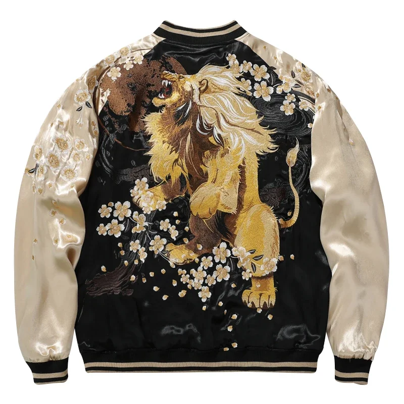 Yokosuka Embroidered Baseball Uniform Double-Sided Jacket Autumn New Lion King Satin Mercerized Bomber Jacket Coat Women