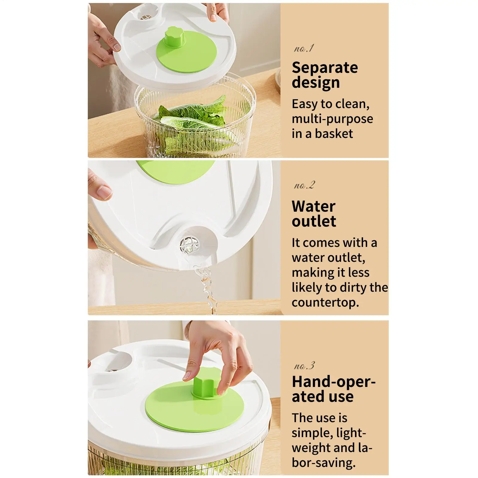 Salad Spinner Manual Crank Produce Dryer Colander With Drain Spout Lettuce Washer Container For Home Cooks Parents Homeowners