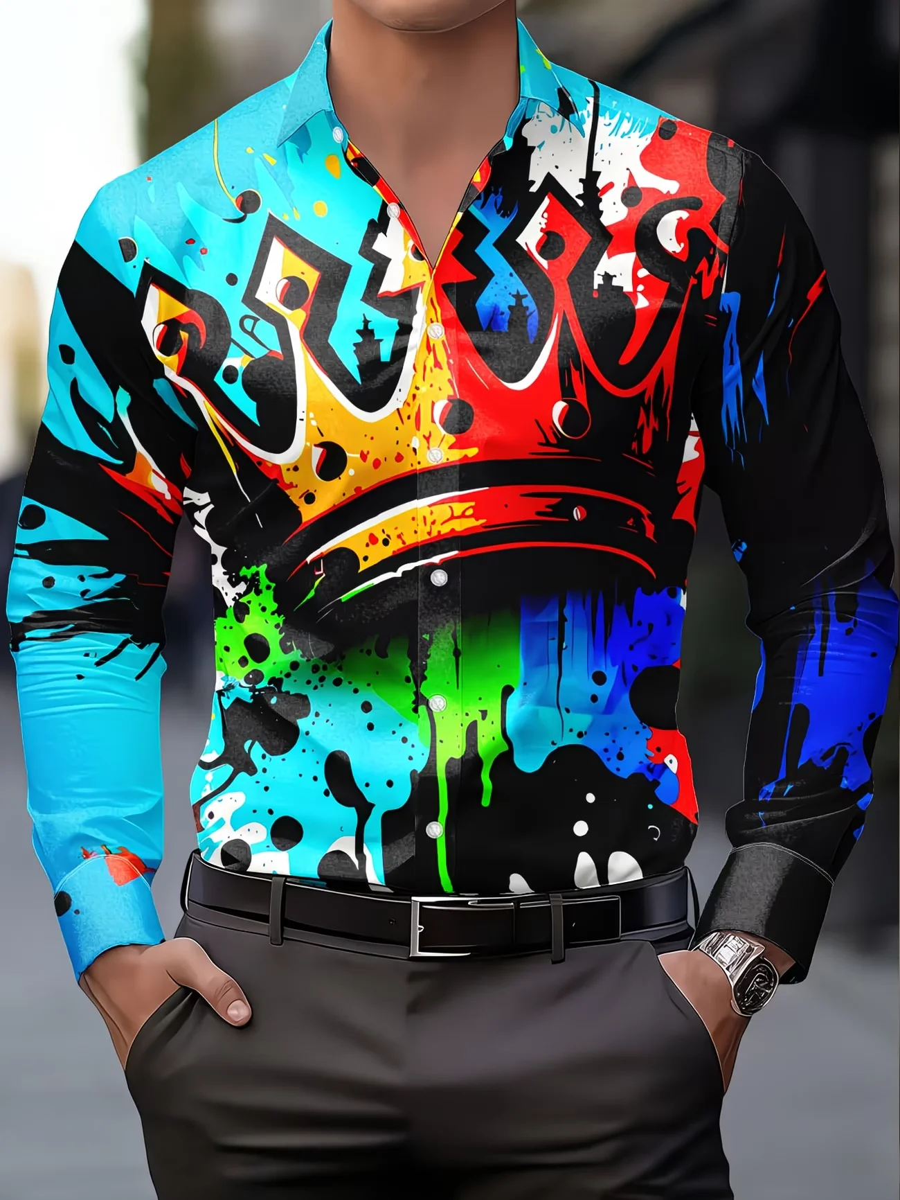 

New Blue Purple Flame Phoenix 3D Printed Men's Long Sleeve Shirt with Collar and Dominance, Clothing Top