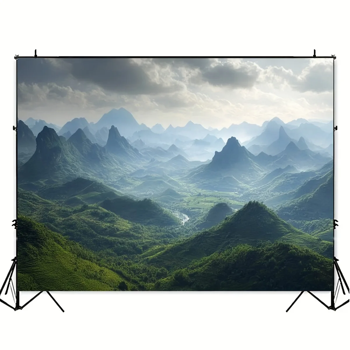 Chinese Mountain Landscape Tapestry Polyester Large Wall Hanging Green Karst Peaks Misty Valley Boho Nordic Decor Bedroom Living