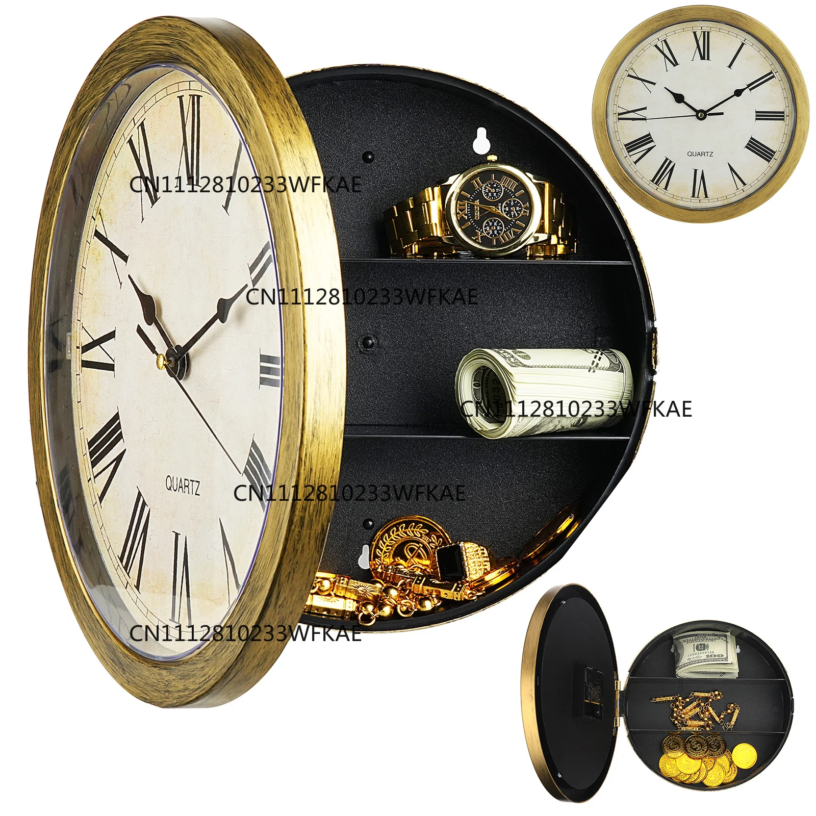 Vintage Wall Clock Hidden Storage Compartment Plastic Clock  Safe Money Jewelry Valuables Storage Box