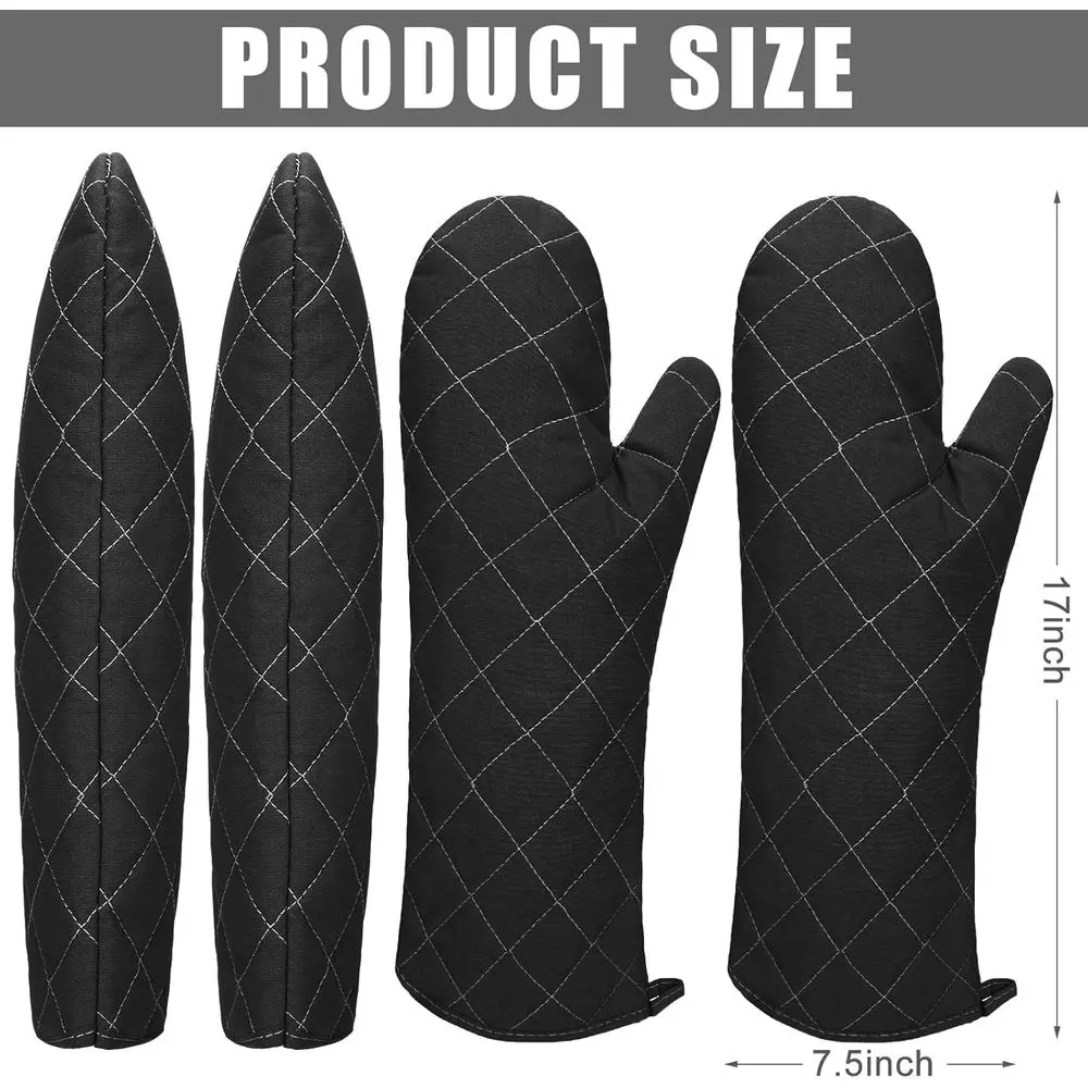 2 Pairs 17 Inch Extra Long Oven Mitts Heat Resistant Cotton Lining Thick Gloves Kitchen Food Service Mittens Pot Holders Cooking