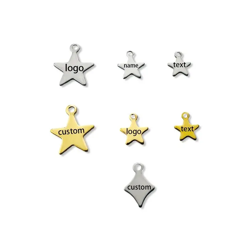 20/50pcs Laser Engraved Logo Tags Stainless Steel Star Tag 6mm-12mm Star Charm Engravable Pendants for DIY Custom Jewelry Making