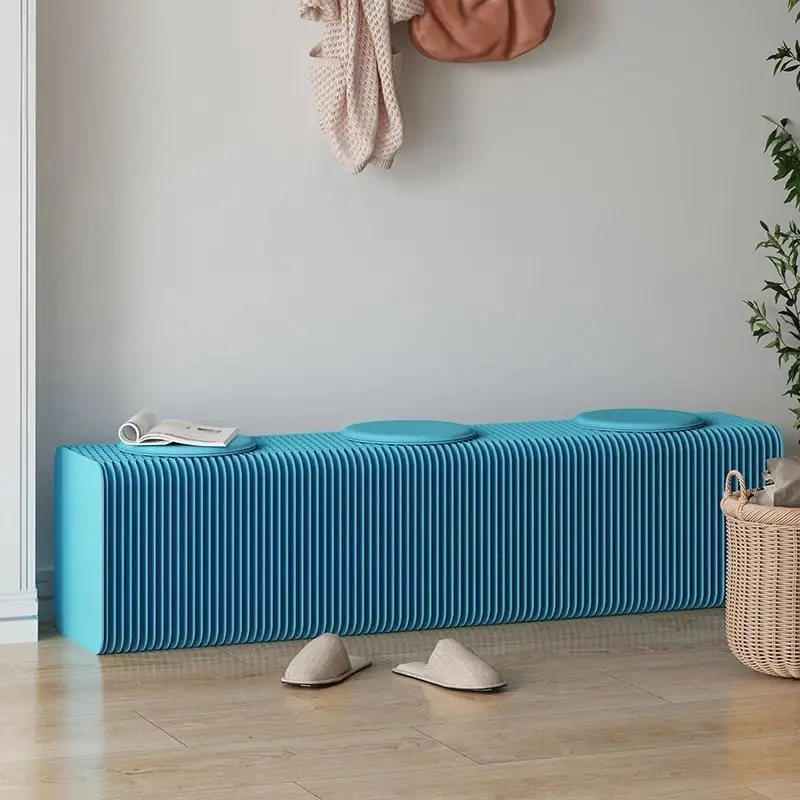 Color Folding Bench  Shoe Changing  Portable Space-saving Kraft Paper  Lazy Sofa Hair Multi-person  Low
