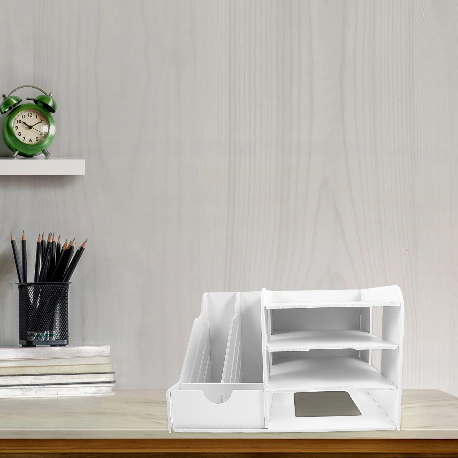 4-Tier Desktop Storage Rack For Files Stationery, Office File Organizer Paper Tray Home School Desk, File Storage Shelf