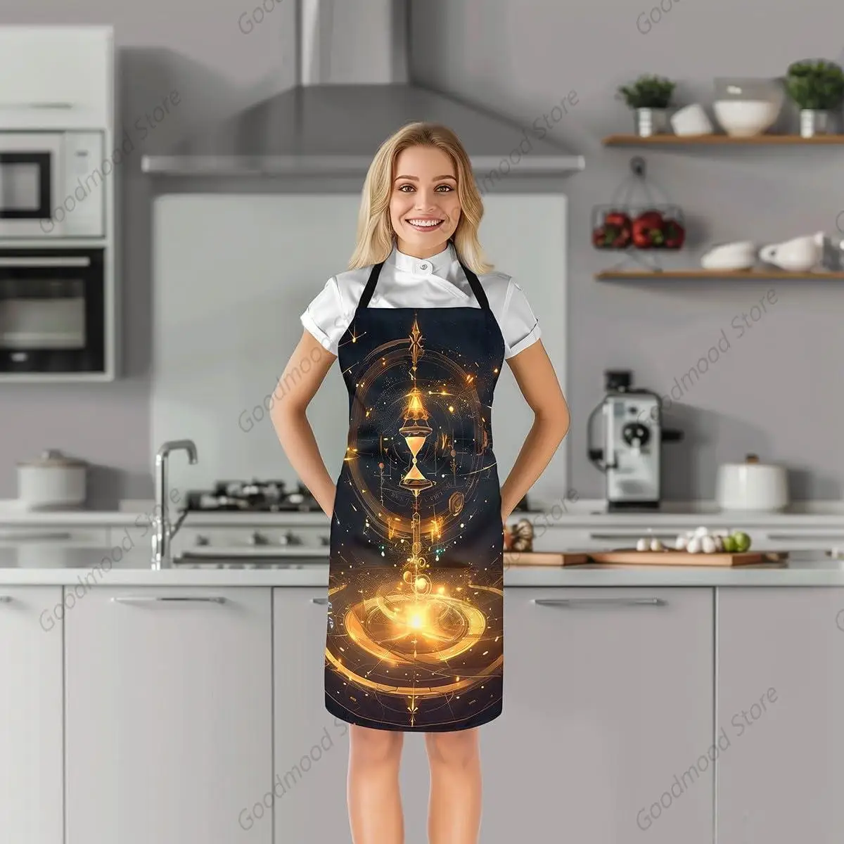 Starry Sky Galaxy Chef Apron,Astrology Apron,Geometric Stripes Cooking Apron,Modern Abstract Kitchen Apron for Pottery Ceramics