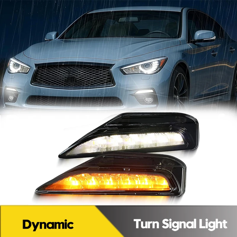 

2Pcs LED Fog Lights DRL Daytime Running Turn Signal Light For Infiniti Q50 Sport 2014-2020 Front Bumper Lamps Car Accessories