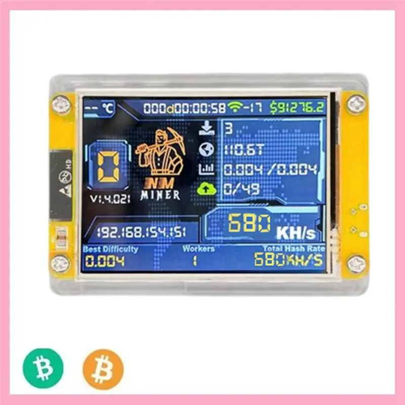 Pantalla elegante y inteligente Bitcoin Crypto Solo Miner Nerdminer Harshrate mejorado 680KH/S Nmminer Nerdminer Lotería