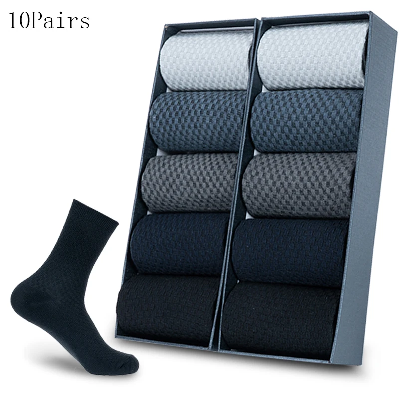 

10 пар мужских волокнистых носков для мужчин, длинные Harajuku для бизнеса, однотонные хлопковые носки высокого качества, ЕС 39-44