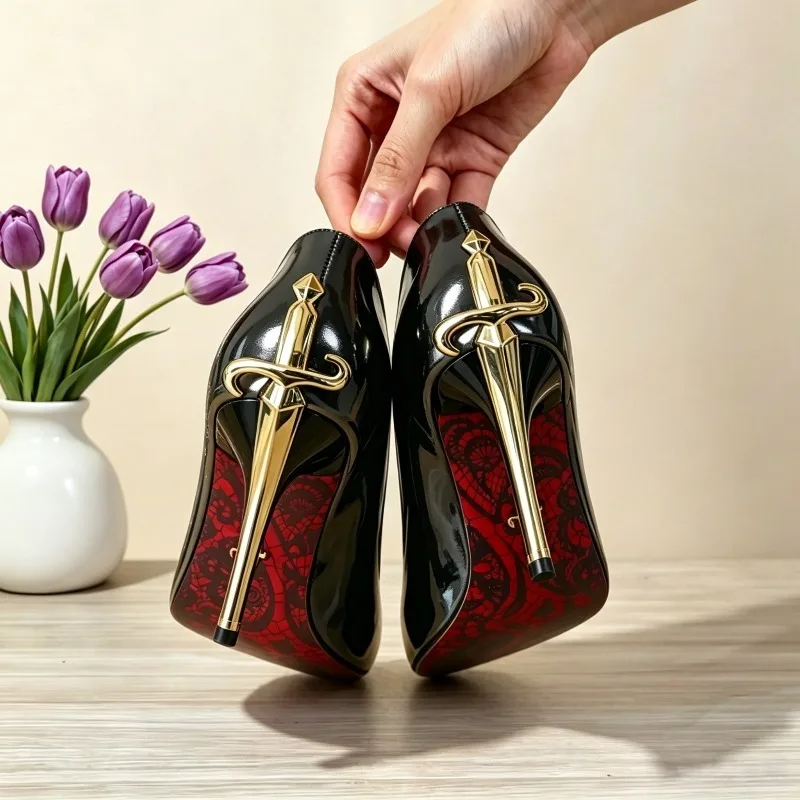 Sexy Pointed Toe Patent Leather High Heels Temperament Girl Red Sole Party Dress Stiletto Pumps Classic Black Work Single Shoes