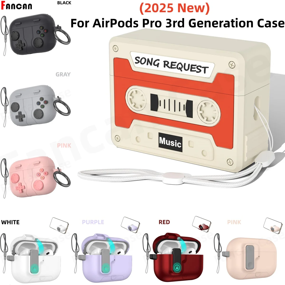 Carbon Fiber Case For AirPods Pro 3 with Cleaning Pen Kit&Lanyard For AirPods Pro 3 Case Armor Cover For AirPods Pro 3 New 2025