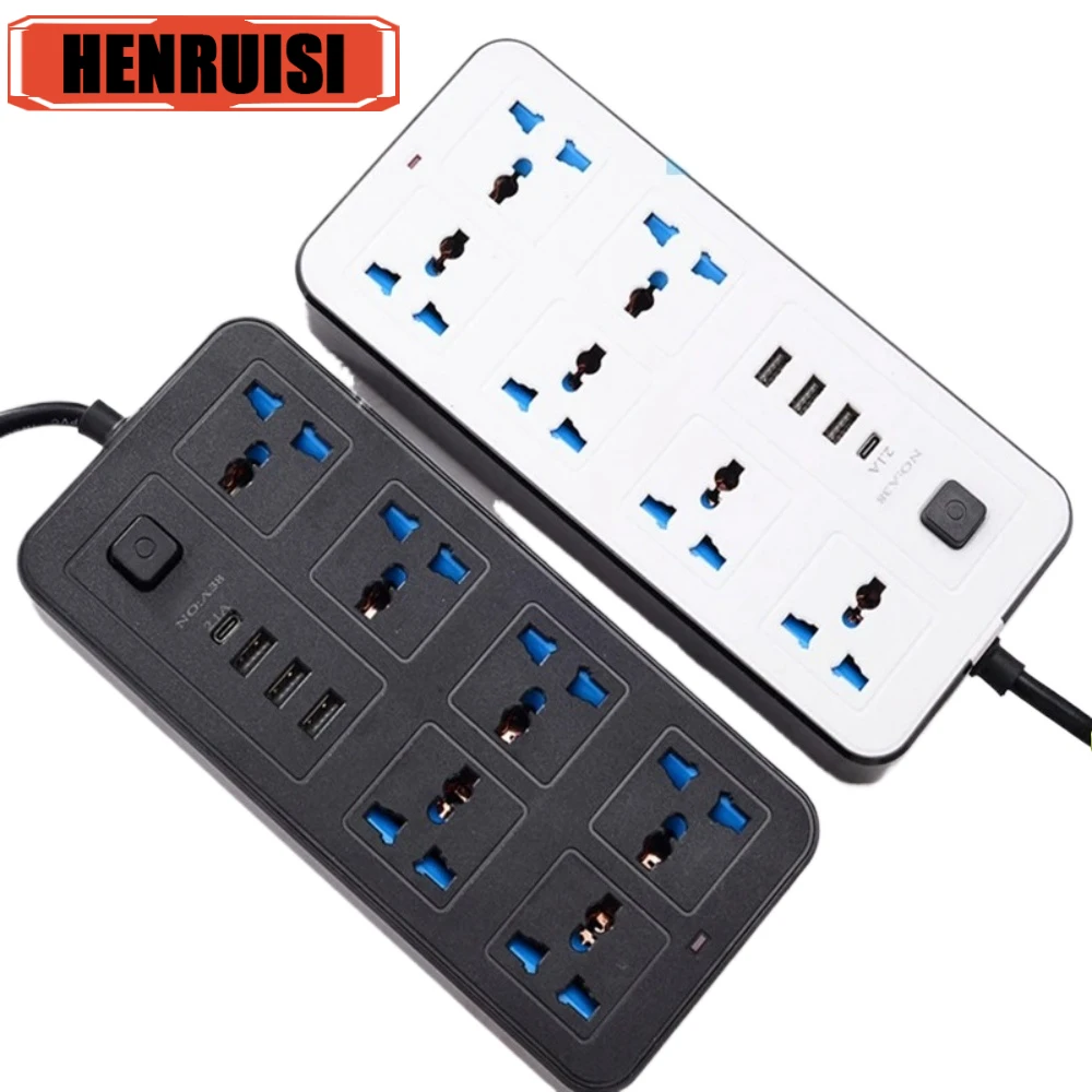 International Universal Plug And Socket Power Multi Tap Plug Outlet Power Strip with AC Type C USB Port Charge Electrical Socket