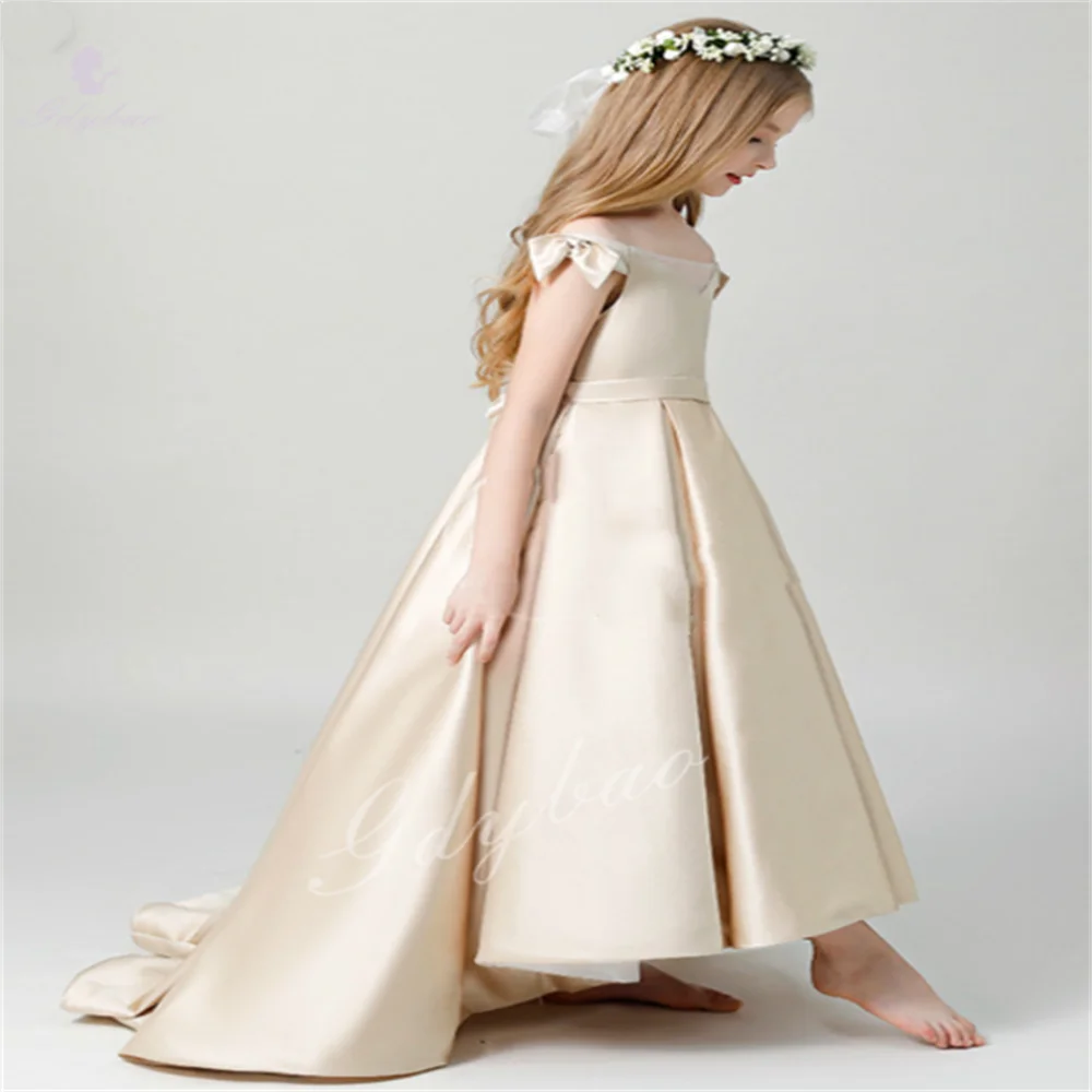 

Атласное элегантное детское праздничное платье для первого причастия, асимметричная длина, подходящее платье с цветочным узором для девочек, свадебные банкетные платья