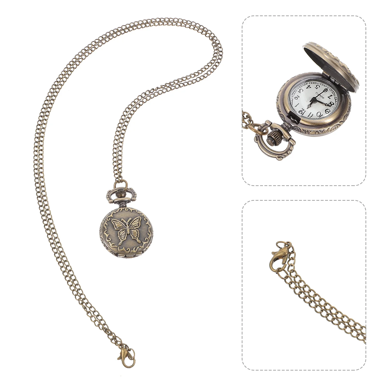 

1Pcs Retro Vintage Pocket Watch Butterflies Pattern Hanging Necklace Watch Quartz Movement Unisex Pendant