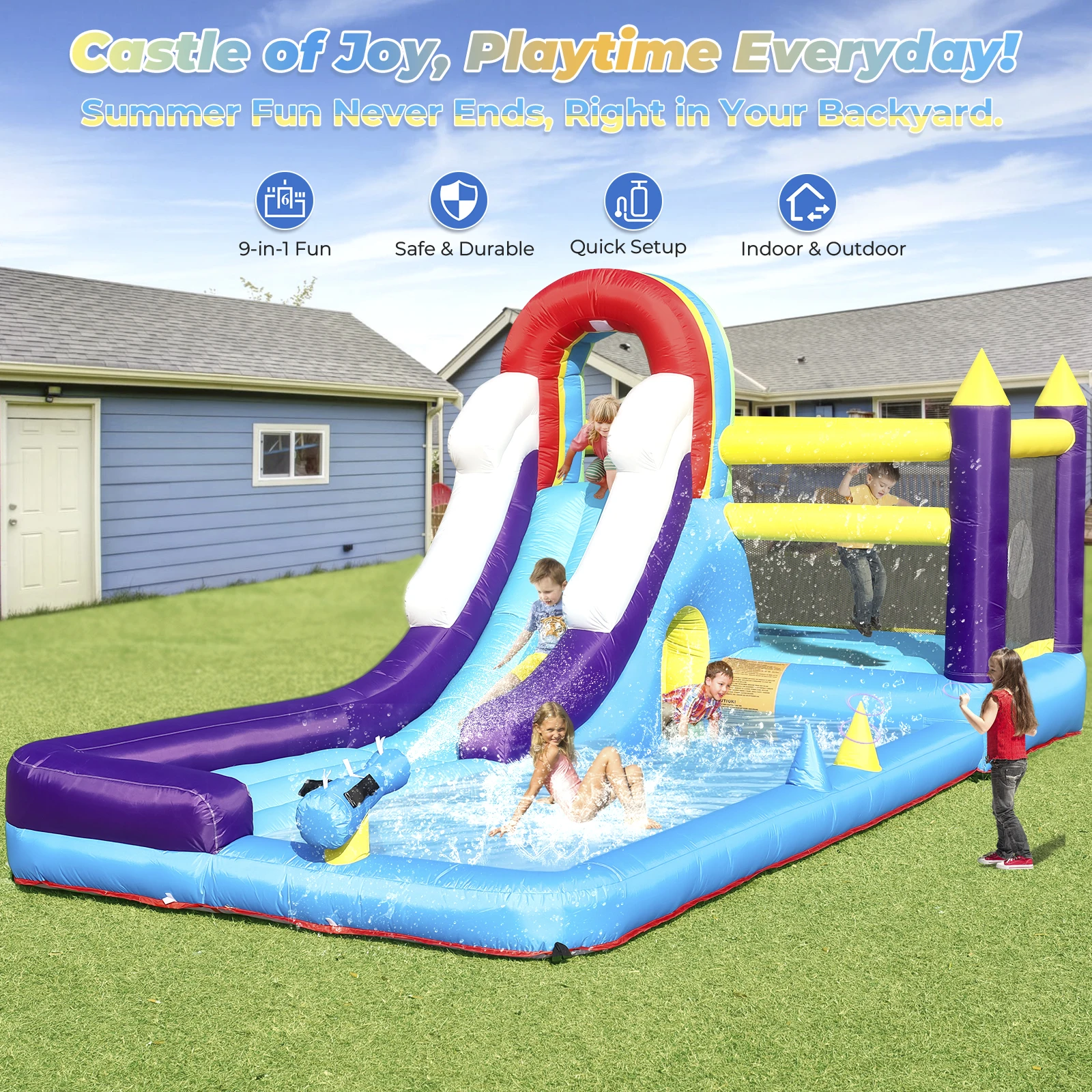 

Надувная водная горка-батут 16 футов (5 м) с бассейном для детей, для вечеринок на заднем дворе, детская игровая площадка