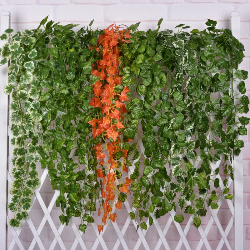 Artificial Hanging Ivy Strip Wall Show Window Chlorophytum Greenery and Fake Flowers Decoration