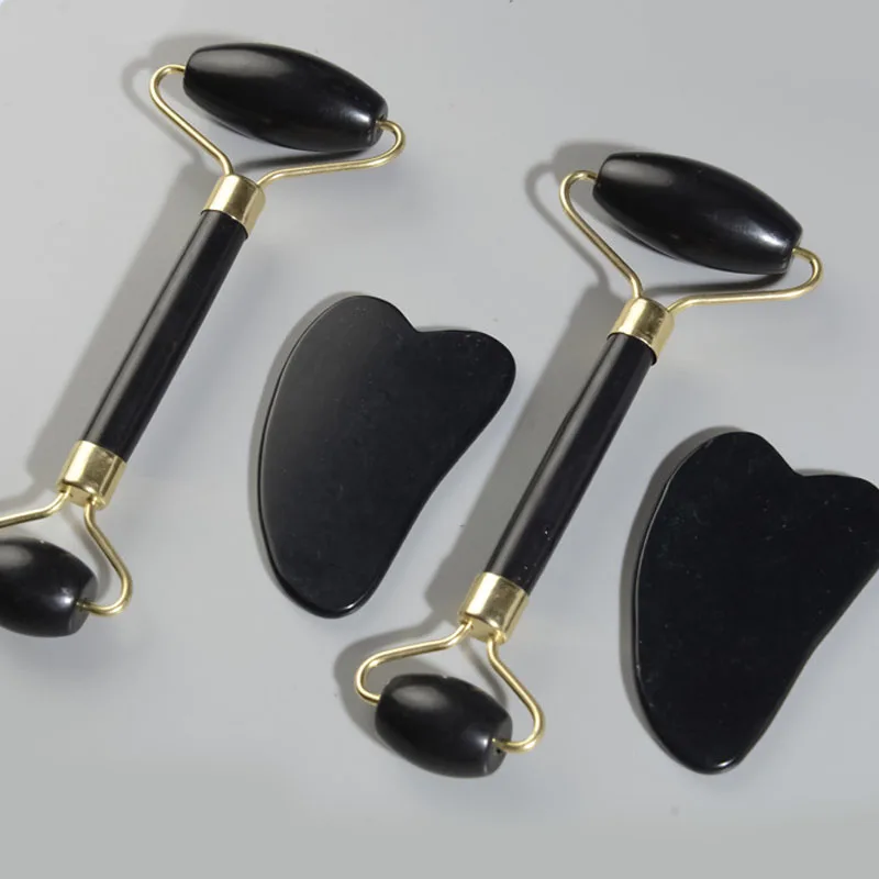 หินธรรมชาติ 100% Gua Sha ชุด Jade Roller เครื่องนวด Gouache Scraper การฝังเข็ม Facial Lifting Spa Skin Care เครื่องมือความงาม
