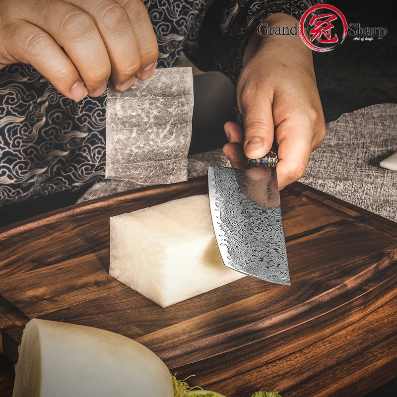 Grandsharp 8 Inch Damascus Kitchen Cleaver Knife AUS-10 Japanese Nakiri Knife Meat Slicer Fish Vegetables Chopper Cooking Tools