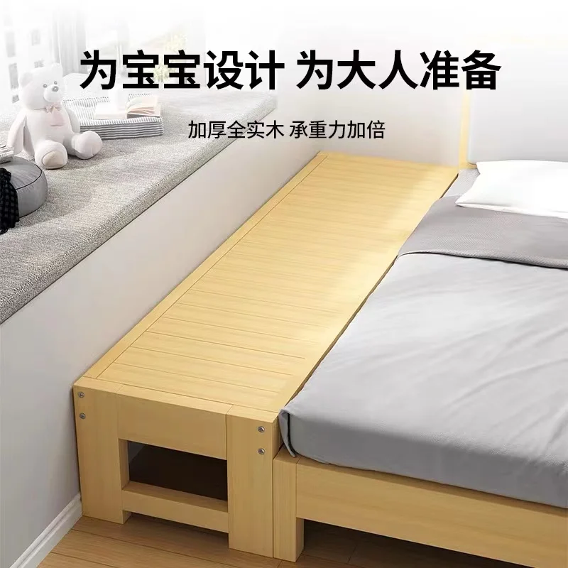 Bed widened and lengthened solid wood can be customized pine  frame children's splicing bed crib single