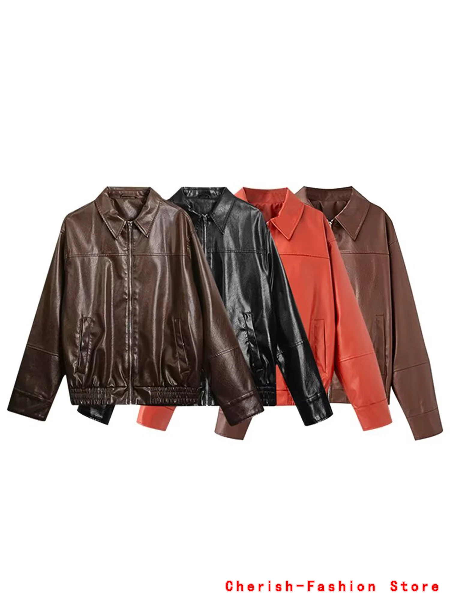 herfst nieuwe dameskleding eenvoudige losse casual mode all-match imitatieleer pilotenjack zwarte bomberjacks dames