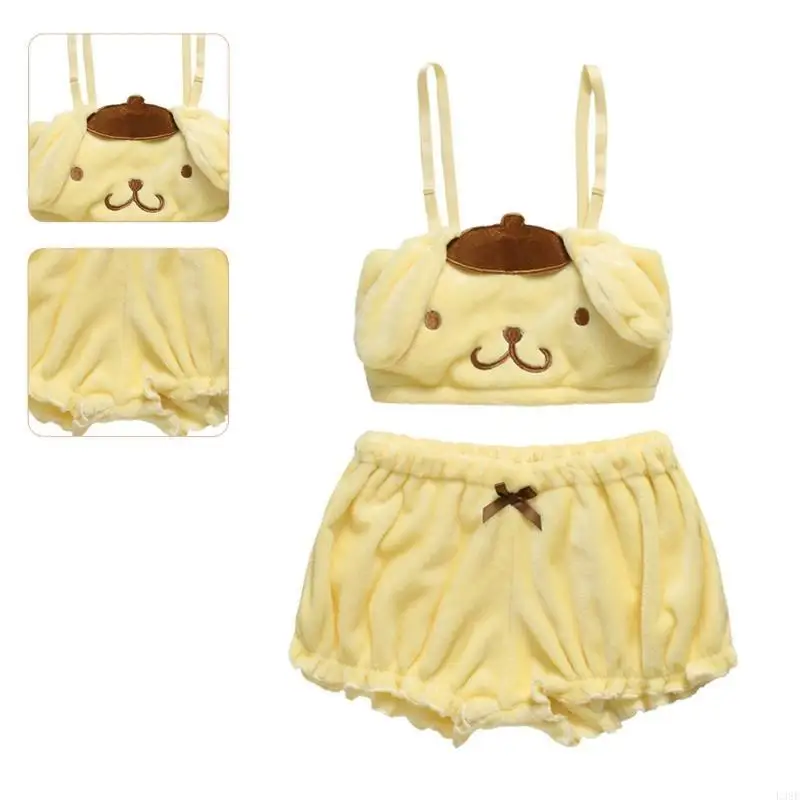 

L38E женский пушистый топ-бюстгальтер и шорты с тыквой, милый мультяшный аниме-уши, пушистое плюшевое нижнее белье, японское