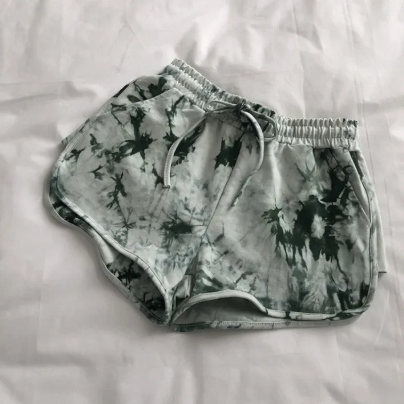 Pantaloncini sportivi da corsa per donna Tie Dye Fitness Blu Donna Pantaloni corti Casa ampia palestra Elasticità Y2k Harajuku Estate Kpop XL