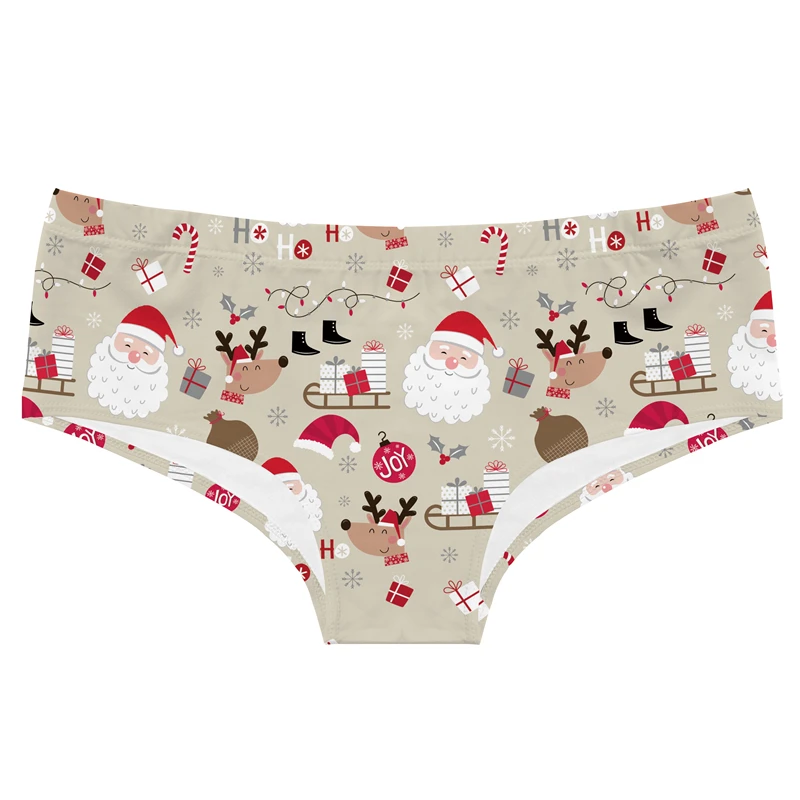 Cartoon Santa Claus Elk Deer Lady Underpants Temptation Wrap Buttocks Women Lingerie Xmas Letter Print Briefs Seamless Panties