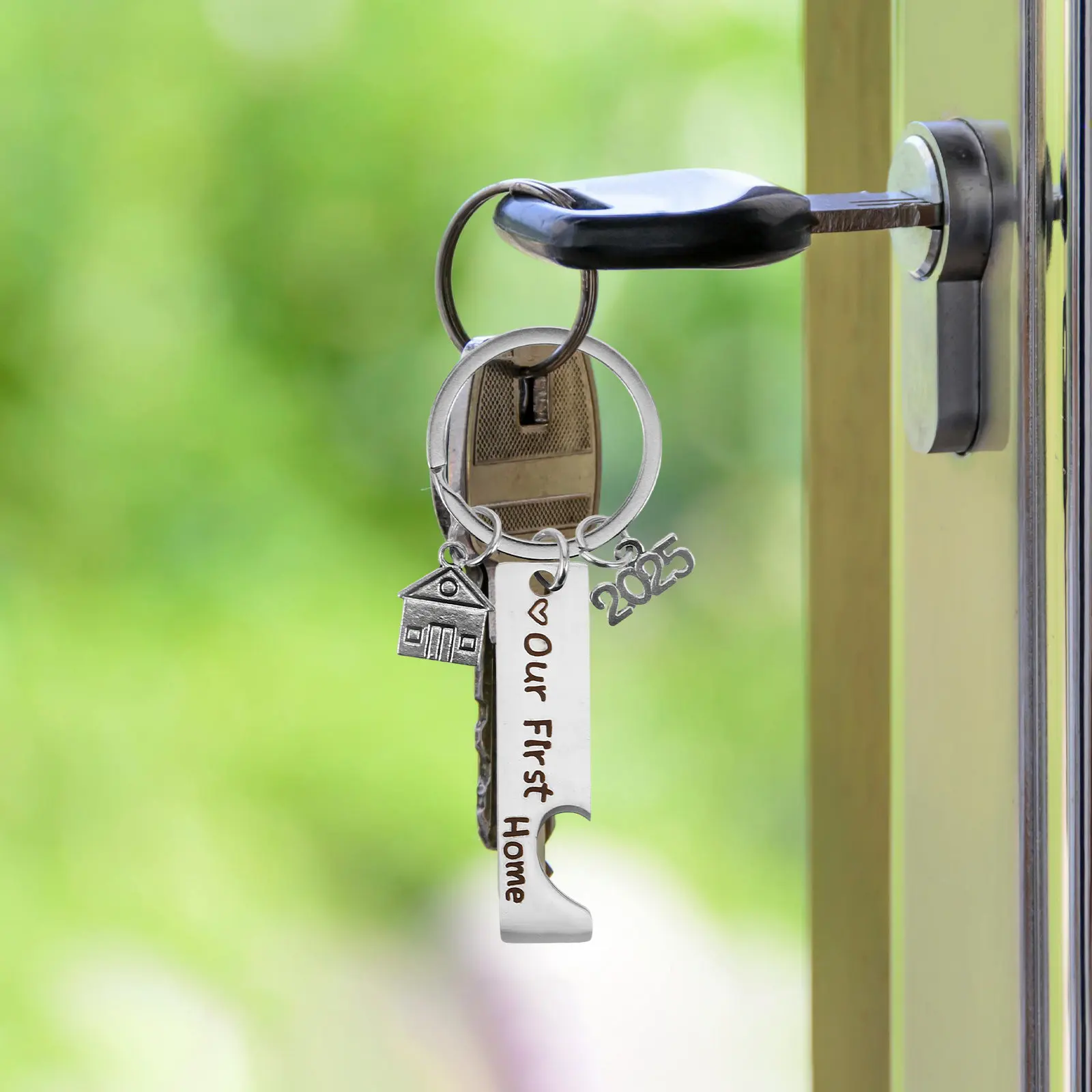 2 Piezas Llavero de Acero Inoxidable 'Nuestra Primera Casa', Regalo de Inauguración de Casa, Regalo para Propietarios de Casa Nueva, Gadgets para el Día del Padre 2025