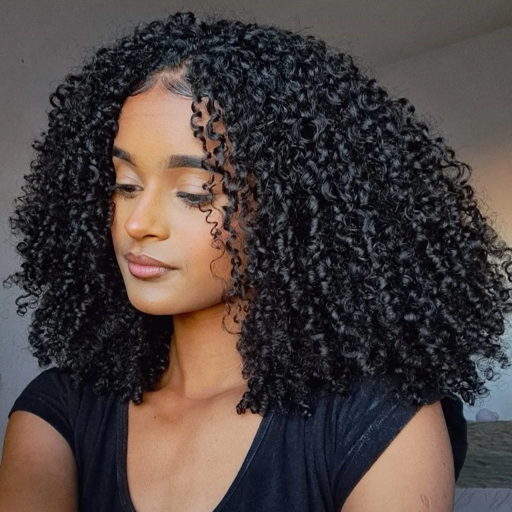 

300% High Density Glueless Invisible Half Wigs Burmese Pixi Curly 100% Human Hair Adjustable 3/4 Half Wig Millionaire Queen