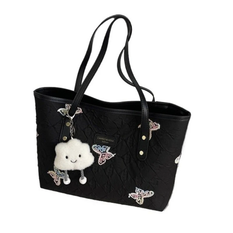 

Новая художественная сумка-тоут 2026 года в европейском и американском стиле с бабочками, вместительная, модная студенческая сумка через плечо