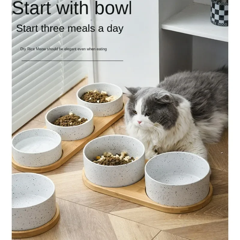 Splash Ink Ceramic Pet Cat Dog Bowl Small and Medium-Sized Dogs Dog Puppy Korean Style Simple Bowl Anti-Tumble Eating Bowl