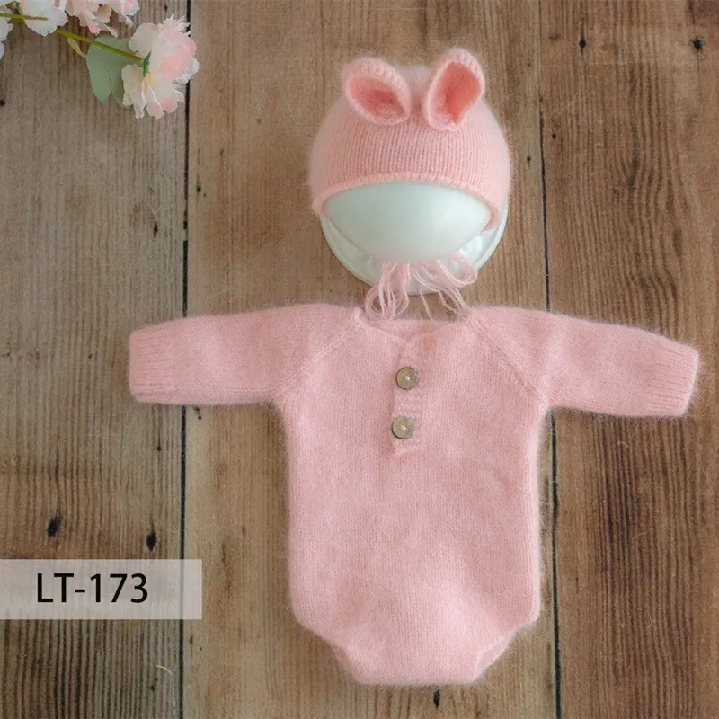 قبعة أرنب منسوجة يدويًا لحديثي الولادة ، إكسسوارات للتصوير الفوتوغرافي ، استوديو تصوير للأطفال ، إكسسوارات تصوير الطفل بالقمر الكامل #6