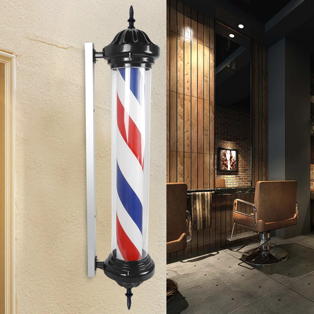 

Salon barber light, rotating red, blue, white stripes, durable aluminum and ABS, 105° beam angle, 15000K color temperature, easy