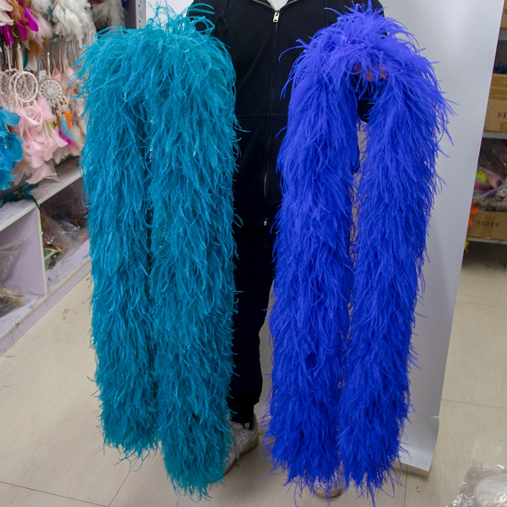 2 Meters High Quality Otrich Feather Boa Trim Fashion Fluffy Blue Ostrich Feathers Shawl for Wedding Dress Dcoration Accessories